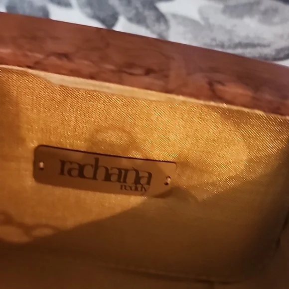 Chic Brown Wood and Blue Lotus Silk Design Clutch From Ranchana - Picture 10 of 10